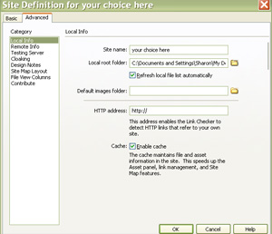 example of Manage Sites dialogue box